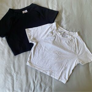 H&M Juniors Bundle Lot of 2 Black and White Short Sleeve Cropped Tees